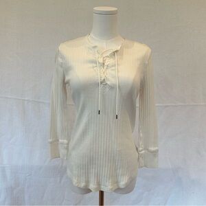 Polo by Ralph Lauren Cream Ribbed Lace-Up Long Sleeve Tee